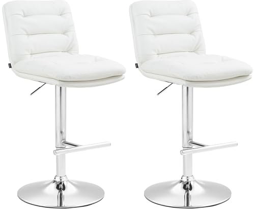 CLP 2er Set Barhocker Damar mit Kunstlederbezug I Barstuhl höhenverstellbar und drehbar I Tresenhocker mit Fußstütze und Rückenlehne, Farbe:weiß, Gestell Farbe:Chrom