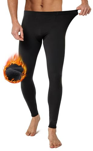 FORVEVO Lange Unterhosen Herren mit Innenfleece, Winter Thermounterwäsche, Ski Thermounterhose Männer, Elastische Thermohose, Functional Thermo Leggings für Running, Cycling, Hiking(Schwarz,L)