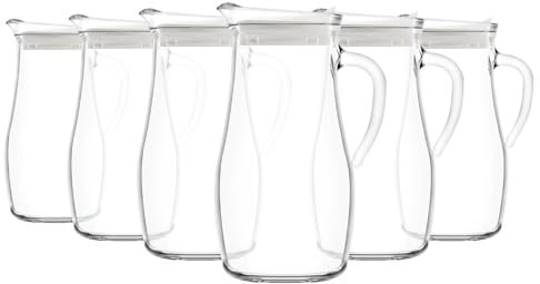 LAV 1.8L Misket Glass Water Jugs with Silicone Lid - Clear/White - 6x Large Kitchen Juice Milk Iced Tea Drinks Fridge Pitcher Dispenser Container Carafe Bottle