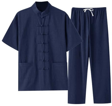 Foweknow Tang Costume pour homme Vêtements traditionnels chinois à manches longues Veste et pantalon Arts martiaux Taichi Shaolin Coton Lin Uniforme classique Loisirs Entraînement Vêtements