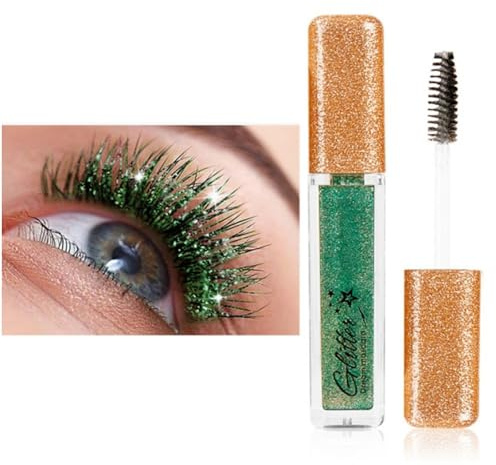 Autmor Lash Diamond Glitter Mascara – Glänzende Wimperntusche mit Diamant Bunte Perlglanz für Atemberaubende, Lang anhaltende & Wasserdicht Wimpern, Charmante Augen Make-up (green)