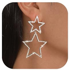 Star Earrings Silver Sparkly Rhinestone Earrings for Women Big Tassel Star Drop Earings For s Birthday Party Star Jewelry Gifts
