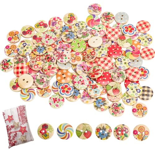 XRVRILE Botones para Cárdigan, 100 Piezas de Botones de Madera Coloridos para Niños, Botones Pequeños para Coser, Manualidades y DIY, Decoración de Ropa