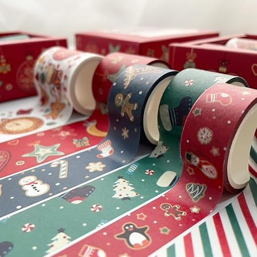 Chiyyak Christmas Washi Tape Set 6 Rullar Vackert Mönster DIY-dekoration Scrapbook Masking Sticker, Idealisk Present för Familj och Vänner