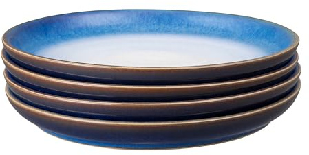 Denby - Blue Haze Coupe Small Plates Set of 4 - Dishwasher Microwave Safe Crockery - Side Plates - Ceramic Stoneware Tableware Plates