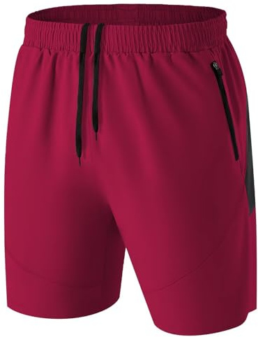 HMIYA Herren Sport Shorts Kurze Hose Schnell Trocknend Sporthose Leicht mit Reißverschlusstasche(Rot,EU-L/US-M)