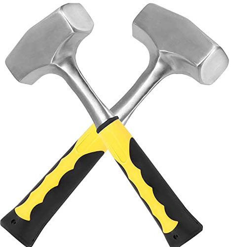HEIHAK 2 Pack 3 lb Sledge Hammer, Heavy Duty Club Hammer with Fiberglass Handle for Driving Stakes, Demolition Work, Cracking Rocks, Mining