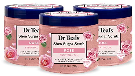 Dr Teal's Shea Sugar Body Scrub, Rose with Essential Oil, 19 oz (Pack of 3)