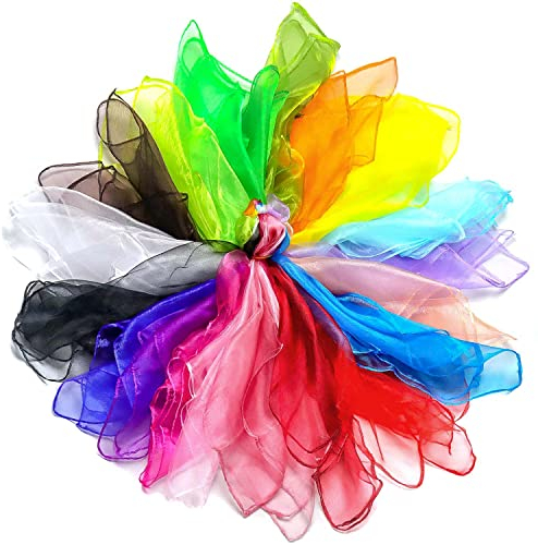 FYSL 20 Stück Jongliertücher 60 x 60 cm Tanz Tücher Chiffontücher Gymnastiktücher Square Jongliertücher Bunte Tücher Tanzen für Kindergarten Kindershow, Seidentücher in 20 Farben