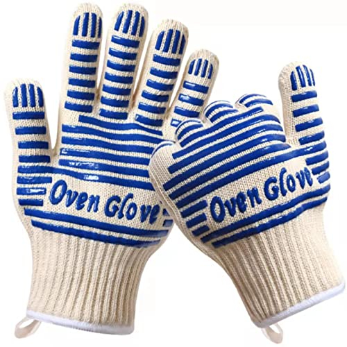 EN407 Certified 932°F Heat Resistant Silicone Oven Gloves - Non-Slip Five Finger Oven Gloves for Handling Hot Surfaces in Kitchen, Microwave, Cooking, Baking and Fireplace Grilling