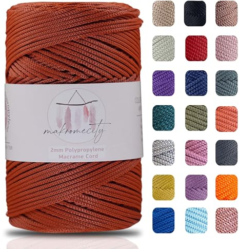 Makromecity makramégarn 2 mm x 230 m, premium polyester, makramérep, polypropen, garn för hantverk, hemdekorationer, bordstabletter, axelväska, handväska, löpare, nappkedja, 20 färger (tegel)