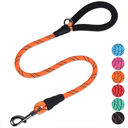 VIVAGLORY Hundeleine Roperex Leine Hund, Hundeleine Führleine mit Gepolstertem Griff & Schlaufe für Hausleine Joggingleine, Extra Stark & Starke für Hunde, 90 x 1.2cm, Orange