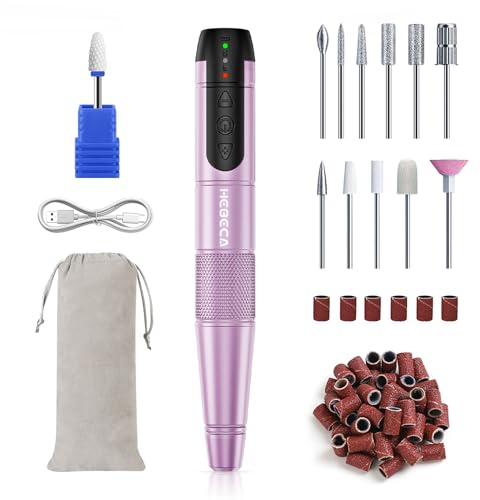 HEBECA Ponceuse pour ongles professionnel - 20000RPM Lime a Ongle Electrique Portable - Ponceuse Ongles sans fil Kit complet de Manucure et Pédicure Polyvalence