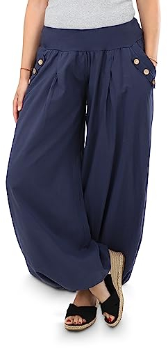 Malito - Damen Pumphose - leichte Stoffhose für Strand & Alltag - lockere Freizeithose für den Sommer - lässige Aladinhose Sommerhose 23245H (34-40 |dunkelblau)