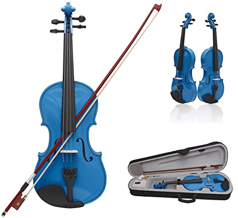 Hodeffior Violin 4/4 for Beginners Practice, Basswood Wood Music String Instruments with Carry Box and Bow for Violinist Adults Starter All Levels Dark Blue