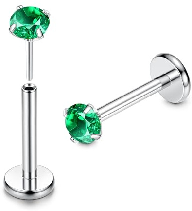 Adramata G23 Titanium Tragus Helix 16G piercinglasse läpptråd piercing för medusa/Tragus/Helix/Conch/broskörhänge CZ titan piercing för dam herr (2 st), 8MM, Titan