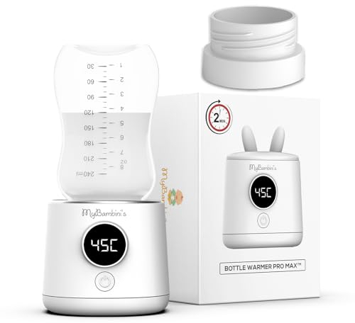 MyBambini's MAX™ Flaschenwärmer Baby Unterwegs, Flaschenwärmer Akku, Schnelles Aufwärmen (2min), 4 Temperatur-Einstellungen, Erhitzt bis zu 8 Flaschen, Geeignet für: MAM, Lansinoh, Nanobebe & NIP