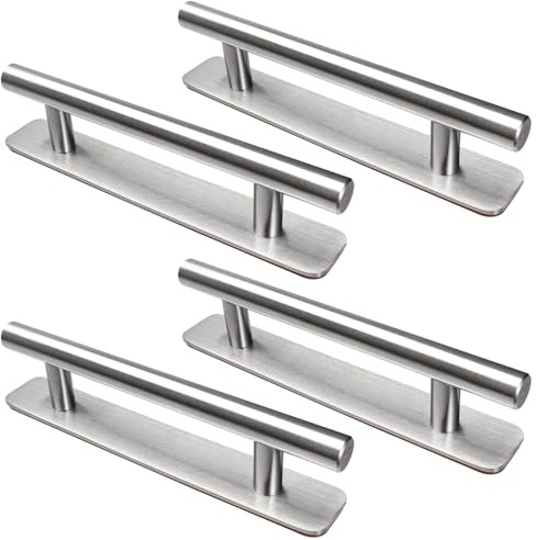LYCXAMES 4 stycken självhäftande möbelhandtag, skåphandtag i rostfritt stål, utan borrhandtag, dörrhandtag, lådhandtag för köksskåp, skjutdörrar, balkongdörr, fönster, 150 mm, silver