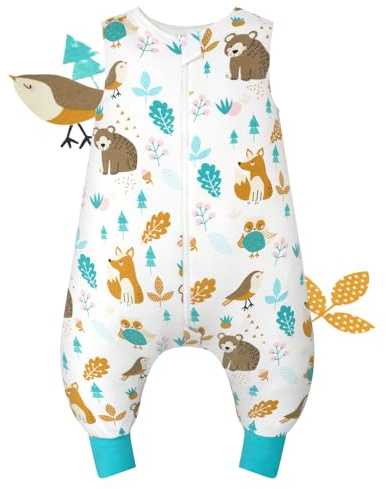 JiAmy Gigoteuses pour Bébé avec Jambes Allongées 1.0 Tog, Sac de Couchage en 100% Coton Respirante Enfants Turbulette avec Fermeture éclair pour Garçon, 80/2-3 ans Vert
