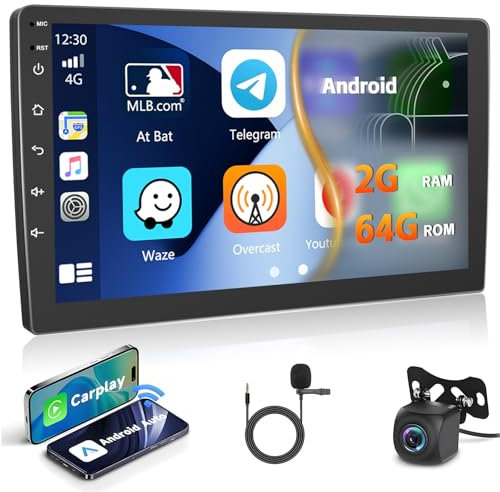 Inefala 2G+64G Android 15 Autoradio 2 Din avec sans Fil Carplay Android Auto, 9 Pouces Ecran Tactile Poste Radio Voiture avec GPS HiFi WiFi Bluetooth FM/RDS Caméra de Recul & Mic