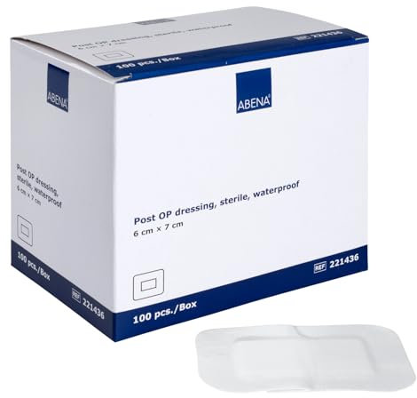 ABENA Waterproof Plasters for Wounds | 6x7cm Waterproof Adhesive Dressings for Wounds | 100 Waterproof Plasters for Adhesive Wound Dressing. Sterile Dressings for Wounds/Wound Dressings.