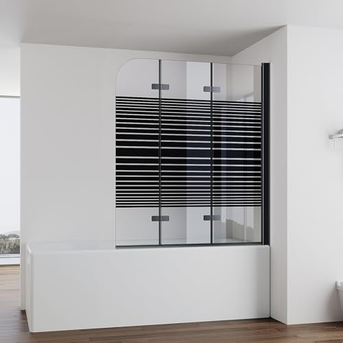 IMPTS Duschwand für Badewanne 140x140cm Schwarz 3 teilig