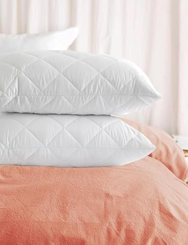 4All Pillows 2 Pack Hotel Quality Filled Pillows with Quilted Cover for Back and Side Sleeper, Bed Pillow Soft Hollow Fiber Pillow (Pack of 2)