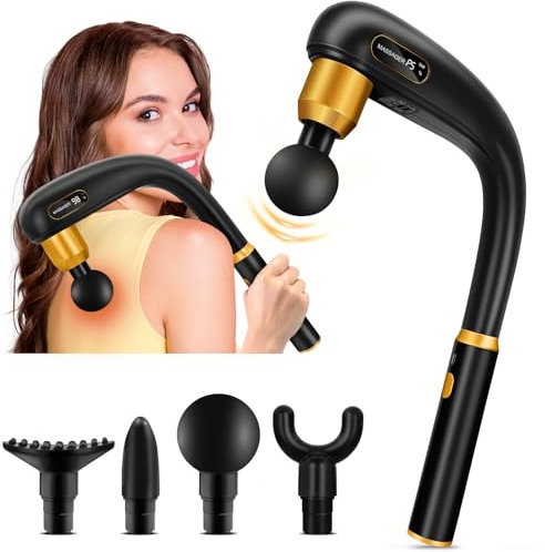 Muiefe Massagepistole Tiefengewebe mit Verlängerungsgriff, Handheld Rückenmassagegerät zur Schmerzlinderung Tiefengewebe, Percussion Massagepistole für Nacken/Schulter/Taille/Beine/Fuß/Muskel, 4