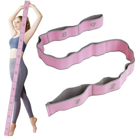 Fitnessbänder, Widerstandsbänder mit 9 Ringen, Resistance Bands, Gymnastikband, Yoga Stretch Gurt, Multi Schleifen Verstellbares Übungsband für Workout, Fitnessstudio, Fitness, Pilates, Yoga Rosa