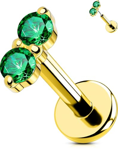 OUFER Or Threadless Earring Acier Chirurgical 316L Helix Anneaux 16G Piercing Oreille Cartilage CZ Vert Piercing Conch 6 mm Lip Stud pour Femme Anneau Tragus