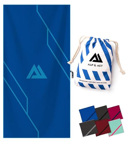 ALP & ACT Asciugamano Microfibra Palestra - 100% microfibra riciclata - EXTRA COMPATTO e leggero - telo microfibra palestra uomo & donna - asciugamano grande: tennis, yoga, mare, 140x70 blu ghiaccio