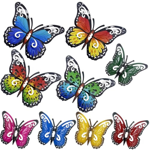 DUGYIRS 9 Pièces Décoration Murale Papillons en Métal,Décoration de Jardin de Papillons,Décoration d’Art Mural à la Maison,Sculptures de Jardin,Décorations pour Balcon,Patio,Porte(4 Grands 5 Petits)