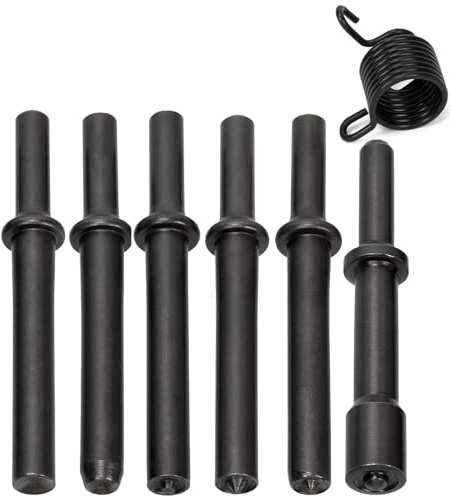 Swpeet Kit assortito 7Pcs acciaio al carbonio pesante levigatura pneumatico rivetto aria hammer Tools Kit con molla, Air hammer rivetto bit set Tools Kit per rivetto cavo solido mezzo cavo