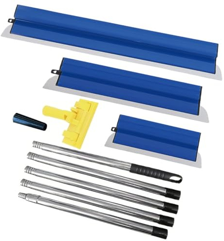 ZCHYTOOL Ensemble de spatules de surface bleues, outils de spatule avec lames en acier inoxydable de 25 + 40 + 60 cm et tige télescopique de 0,8 m à 2 m - Kit de spatules pour enduit mural et de