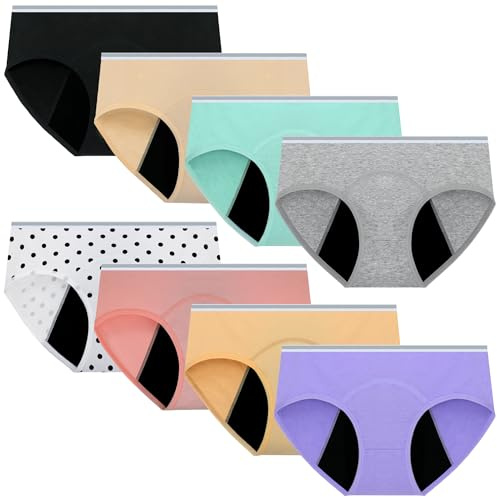 Musort Teen Girls Period Underwear Leakproof Panties Menstrual Panty Cotton Kids Protective Briefs (US, Age, 12 Years, 14 Years, Multicolor-1)
