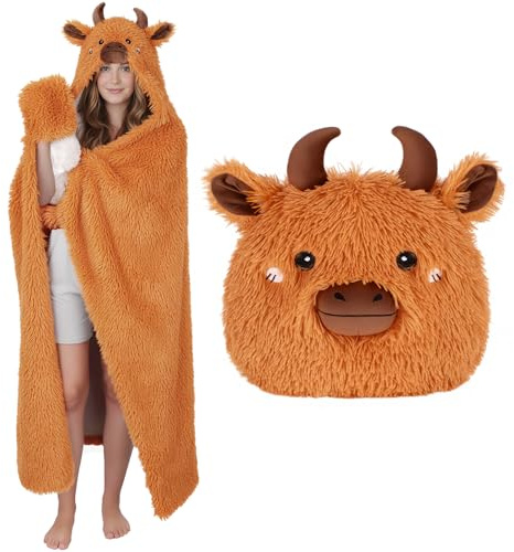 MSISILY Wearable Blanket for Women - Oversized Hoodie Blanket Highland Cow Blanket Gifts for Adults Men Teenagers