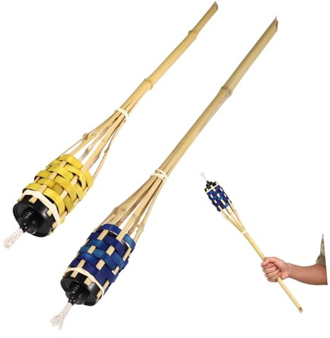 TOYANDONA 2Pcs Woven Bamboo Torches Outdoor Fire Torch Lights for Garden Patio Lawn Festival Decorations Durable Convenient Lighting with Random Color Random Color