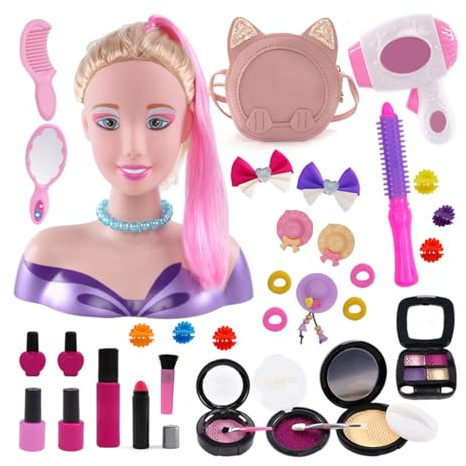 Eznaobo Styling Head Doll for Kids, Dolls Head for Hairdressing Kids, 35 Pcs Hair Accesories Playset, Girls Gifts Birthday Role Play Toys for Girl 4 5 6 7 8 Year Old, Christmas and Birthday Gift (B)