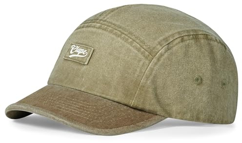 CLAPE Casquette de Baseball à Bord Court Casquette 5 Panneaux Denim Coton Chapeau Bord Plat Anti UV Khaki CLSB05