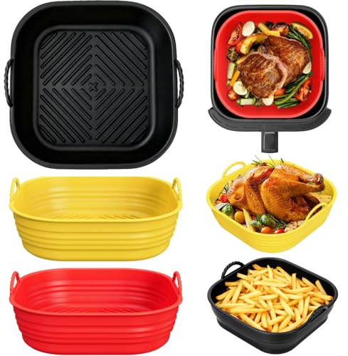 Heißluftfritteuse Silikonform für Cosori Turboblaze, Philips NA230, Ninja AF180EU 6,2L & Russell Hobbs, BPA-frei Wiederverwendbar Silikon Einsatz, Backform für Airfryer 5,5L–6,4L (3 Stück)