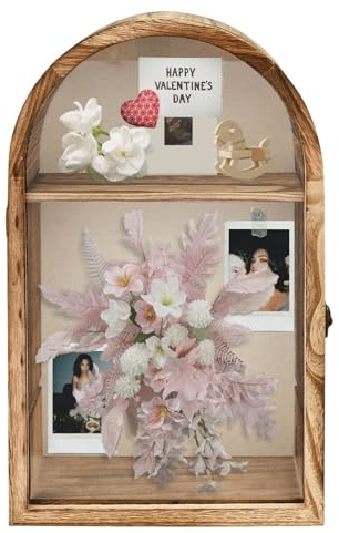 Marco de fotos para rellenar, marco de fotos 3D profundo de madera en forma de arco de sombra, caja de sombras, recuerdos vintage con puerta para chimenea de escritorio de pared