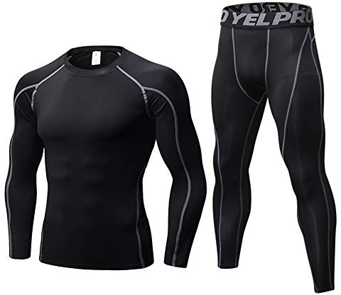 Minghe Mens Thermals Base Layer Set 2pc Thin Wicking Crew Neck Long Johns, Grey Line, L