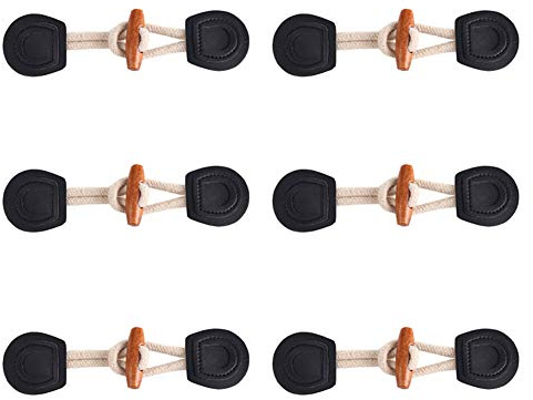 ccHuDE 6 Sets Sew-On Toggle Closure with Wooden Horn Button for Coat Jackets Clothing Sewing DIY Crafts Black