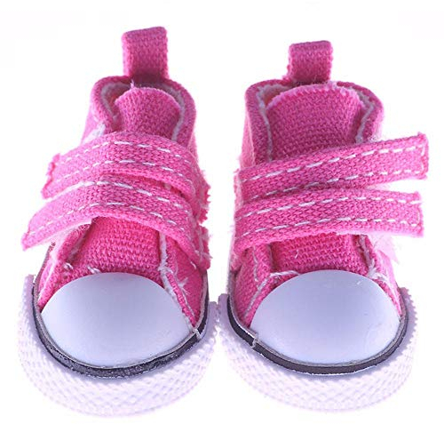 Aeromdale Chaussures en toile pour poupée - Couleur unie - 5 cm - Avec ruban adhésif - Pour poupée de 36,8 cm - Rose rouge - 1 paire