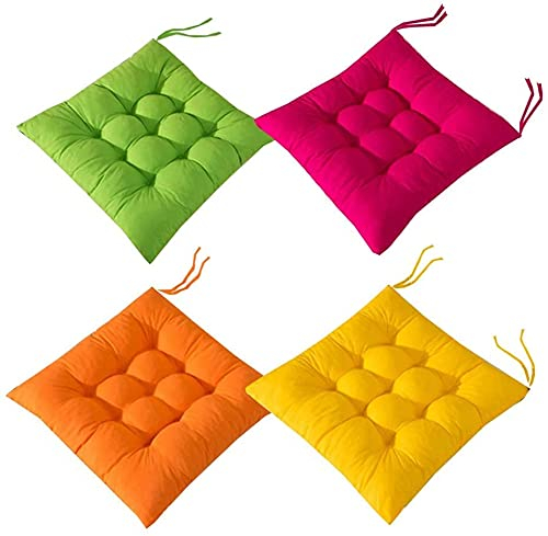 BRIXBEE 4 Almohadillas Suaves para Silla, Almohadillas para Asiento de Silla con Lazos, Cojines para sillas de Comedor para jardín, Patio, Cocina y Comedor (40 x 40 cm)