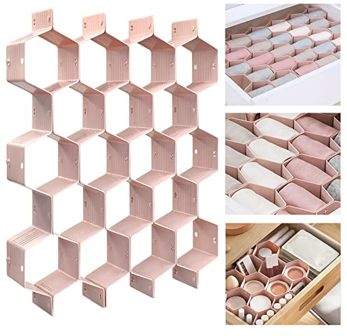 FuninCrea 8 Separatori a Nido D'ape Regolabili, Divisori per Cassetti in Plastica per Calze, Cravatte, Biancheria Intima, Cosmetici (Rosa)