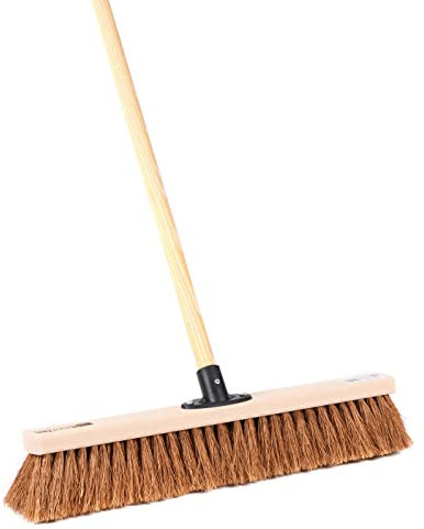 BawiTec Kokosbesen 50cm Breit, mit Stiel Besenstiel 160cm Lang, QuickFix-Stielhalter, Kokosborsten, Industriebesen, Werkstattbesen, Kokos-Besen, für Innen und draussen, stabil (Größe 50/160cm)