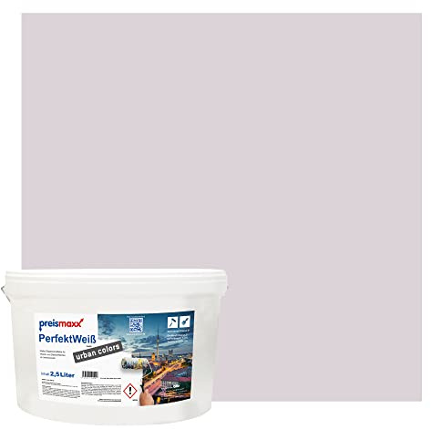 Preismaxx Perfektweiß Wandfarbe lila matt 2,5L - Innenwandfarbe helles mauve für kreative Wandgestaltung, light mauve, Innenfarbe, hohe Deckkraft Klasse 2, Trendfarbe für Wohnzimmer, bunte Akzentfarbe