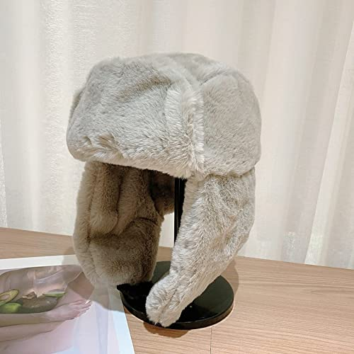 Rysk vintermössa för kvinnor, tjock varm mössa, Ushanka, pilotmössa med öronlappar, trendig bombermössa för kvinnor, mörkgrå, 54–58 cm
