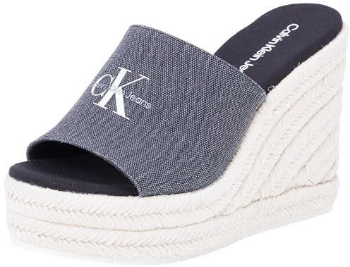 Calvin Klein Jeans Alpargatas de Cuña de Lona para Mujer Espadrilles, Multicolor (Black Salt And Pepper), 40 EU